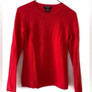 Lord & Taylor Petite 100% Cashmere Orange Crewneck Knit Sweater Small